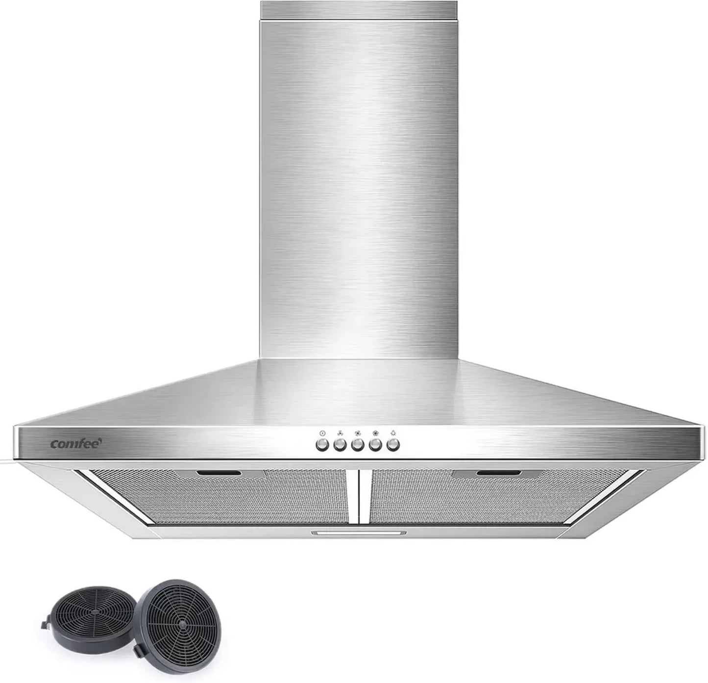 Hotte Aspirante Comfee 60 cm en Acier Inoxydable, Débit 320 m³/h, 3 Vitesses, Filtration 5 Couches, Cheminée Réglable, Éclairage LED