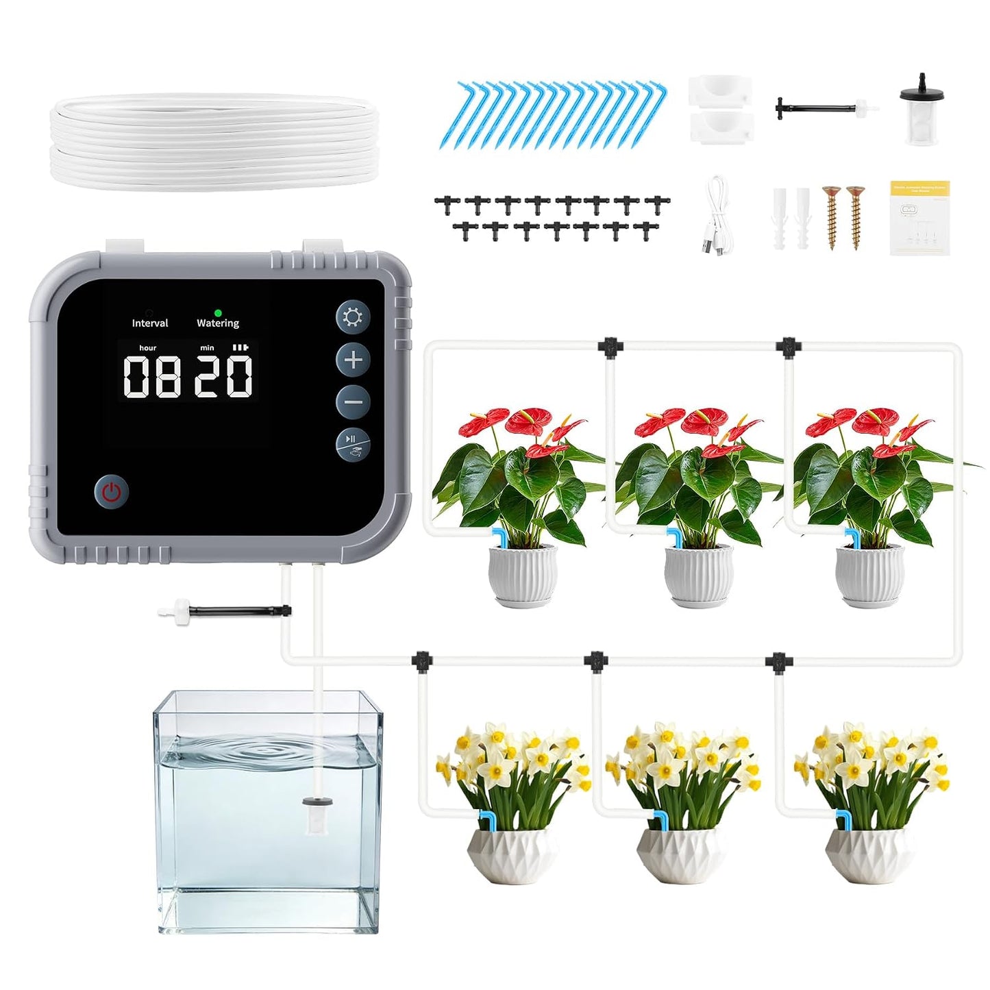 Kit d'arrosage goutte à goutte: rechargeable, 2200 mAh, 350 Modes